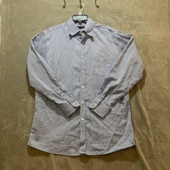 John W. Nordstrom Mens Striped Egyptian Cotton Button-Up Shirt L Blue/White - Picture 6 of 16